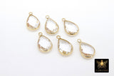 Gold Teardrop Charms, 2 Pcs Silver Oval Bezel Clear Drop Crystal Charms #645, Rose Gold Huggie Earring Charms
