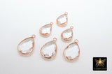 Gold Teardrop Charms, 2 Pcs Silver Oval Bezel Clear Drop Crystal Charms #645, Rose Gold Huggie Earring Charms