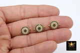 Tiny Evil Eye Connectors, CZ Micro Pave Gold Round Disc Charms #81, Clear and Black Pave Lucky Eye Charm