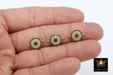 Tiny Evil Eye Connectors, CZ Micro Pave Gold Round Disc Charms #81, Clear and Black Pave Lucky Eye Charm