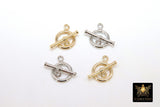 Gold and Silver Toggle Clasp Set, Lined 12 x 16.25 Toggle Ring #2367/2371, 18 mm Lined T Bar Jewelry Findings
