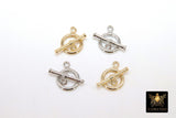Gold and Silver Toggle Clasp Set, Lined 12 x 16.25 Toggle Ring #2367/2371, 18 mm Lined T Bar Jewelry Findings