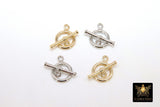 Gold and Silver Toggle Clasp Set, Lined 12 x 16.25 Toggle Ring #2367/2371, 18 mm Lined T Bar Jewelry Findings