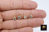 14 K Gold Filled Solitaire Hoop Charms, 4 and 6 mm Cubic Zirconia Dangles # 2115, Gold Hooplet Charms
