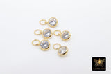 14 K Gold Filled Solitaire Hoop Charms, 4 and 6 mm Cubic Zirconia Dangles #2115, Gold Hooplet Charms