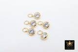 14 K Gold Filled Solitaire Hoop Charms, 4 and 6 mm Cubic Zirconia Dangles # 2115, Gold Hooplet Charms