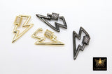 Gold Lightning Bolt Screw Clasps, Silver Carabiner Cubic Zirconia Thunder Bolt #2340, Black Necklace Bracelet Interlocking Charms