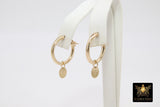 14 K Gold Filled Hoop Charms, Gold Hooplet Dangle Sun Charms for Necklace, Ball or CZ Huggies or Bracelets