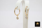 14 K Gold Filled Hoop Earrings, Thick 2.4 mm Gold Earrings for Hooplet Charms #2130/2131, High Quality Snap In Wire Hoops