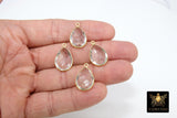 Gold Clear Crystal Teardrop Connectors, Gold Over 925 Sterling Silver Charms # 2225, Oval Crystal Quartz Links
