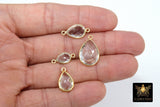 Gold Clear Crystal Teardrop Connectors, Gold Over 925 Sterling Silver Charms # 2225, Oval Crystal Quartz Links