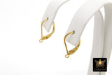 Gold Smooth Lever back Ear Ring Parts, 2 Pc Silver and Gold Huggie Wire Findings # 2621, Open Loops 9.5 x 17 mm