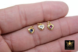 CZ Gold Cross Charms, 2 Pc Heart and Moon in Red Dangle, Clear or Blue CZ Cross Charm #2548