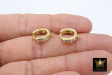 CZ Micro Pave Silver Huggies, Thick 3.5 mm Lever back Gold Round Ear Ring Parts #732, 14 mm Hoops with Closed / Open Loops