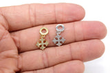 CZ Gold Cross Charm with Rings, Silver Maltese Cross Big Hole Spacer Circle #574, Large Hole Dangle