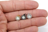 Tiny Gold Opal Round Charms, CZ Micro Pave 10 mm Silver Circle Charms #390, White Opal Black Charm