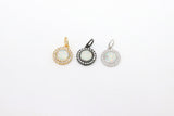 Tiny Gold Opal Round Charms, CZ Micro Pave 10 mm Silver Circle Charms #390, White Opal Black Charm