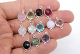 Round Gemstone Connectors, 925 Sterling Silver Linking Bezels #2518, 10 mm Birthstone colors