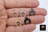 Tiny Crescent Moon Charms, CZ Micro Pave Small Double Horn #2549, Cz Charm 12 mm Cubic Zirconia Moon Horn Pendant - 1 Piece / Gold