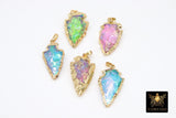 Arrowhead Charm Pendants, Small Gold and Titanium AB Crystal Quartz Arrow Tribal Pendants #2602, Blue Green or Pink