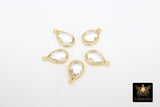 Gold Clear Crystal Teardrop Connectors, Gold Over 925 Sterling Silver Charms # 2225, Oval Crystal Quartz Links