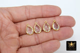 Gold Clear Crystal Teardrop Connectors, Gold Over 925 Sterling Silver Charms # 2225, Oval Crystal Quartz Links