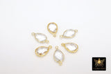 Gold Clear Crystal Teardrop Connectors, Gold Over 925 Sterling Silver Charms # 2225, Oval Crystal Quartz Links