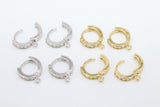 CZ Micro Pave Silver Huggies, Thick 3.5 mm Lever back Gold Round Ear Ring Parts #732, 14 mm Hoops with Closed / Open Loops