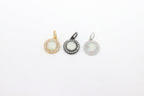 Tiny Gold Opal Round Charms, CZ Micro Pave 10 mm Silver Circle Charms #390, White Opal Black Charm