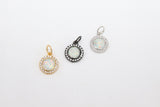 Tiny Gold Opal Round Charms, CZ Micro Pave 10 mm Silver Circle Charms #390, White Opal Black Charm