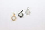 Tiny Gold Opal Round Charms, CZ Micro Pave 10 mm Silver Circle Charms #390, White Opal Black Charm