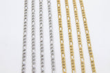 Stainless Steel Gold Figaro Faceted Chain, Silver Steel Chains CH #261, Unfinished 7 x 3 and 4 x 3 mm Links