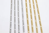 Stainless Steel Gold Figaro Faceted Chain, Silver Steel Chains CH #261, Unfinished 7 x 3 and 4 x 3 mm Links
