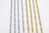 Stainless Steel Gold Figaro Faceted Chain, Silver Steel Chains CH #261, Unfinished 7 x 3 and 4 x 3 mm Links