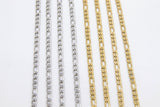 Stainless Steel Gold Figaro Faceted Chain, Silver Steel Chains CH #261, Unfinished 7 x 3 and 4 x 3 mm Links