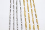 Stainless Steel Gold Figaro Faceted Chain, Silver Steel Chains CH #261, Unfinished 7 x 3 and 4 x 3 mm Links