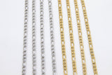 Stainless Steel Gold Figaro Faceted Chain, Silver Chains 8 x 4 and 4 x 5 mm Links CH #263, Unfinished Jewelry Chains By the Yard