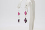 925 Sterling Silver Pink Tourmaline Earrings, Amethyst Gemstones, Dangle Ear Wire Hooks