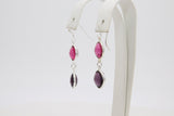 925 Sterling Silver Pink Tourmaline Earrings, Amethyst Gemstones, Dangle Ear Wire Hooks