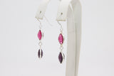 925 Sterling Silver Pink Tourmaline Earrings, Amethyst Gemstones, Dangle Ear Wire Hooks