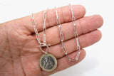 Silver Coin Jesus Holy Cross Necklace, 925 Sterling Silver Medallion Toggle Wrap Necklace, Rectangle Chain - 16 Inch/Toggle / #1 Italian Lady