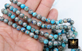 Natural Imperial Ocean Blue Jasper Beads, Round Marbleized Silver Aqua and Gray Beads BS #3, size 8 mm 14.6 in FULL Strand