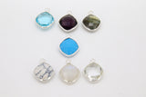 Diamond Square Charms, 925 Sterling Silver Diamond Shaped Gemstone Charms # 2534, Silver Birthstone Jewelry
