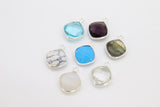 Diamond Square Charms, 925 Sterling Silver Diamond Shaped Gemstone Charms # 2534, Silver Birthstone Jewelry
