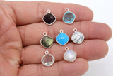 Diamond Square Charms, 925 Sterling Silver Diamond Shaped Gemstone Charms # 2534, Silver Birthstone Jewelry