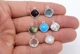 Diamond Square Charms, 925 Sterling Silver Diamond Shaped Gemstone Charms # 2534, Silver Birthstone Jewelry