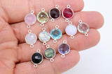 Round Gemstone Connectors, 925 Sterling Silver Linking Bezels #2518, 10 mm Birthstone colors