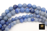 Natural Blue Aventurine Beads, Smooth Round Beads in Blue and Gray Blends BS# 4, sizes 6 mm or 8 mm 14.75 inch FULL Strands