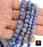 Natural Blue Aventurine Beads, Smooth Round Beads in Blue and Gray Blends BS #4, sizes 6 mm or 8 mm 14.75 inch FULL Strands