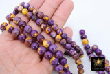 Purple and Gold Beads, Smooth Mixed Yellow Purple Jade Beads BS #95, LSU Jewelry Beads sizes 6 mm 16.5 inch Strands